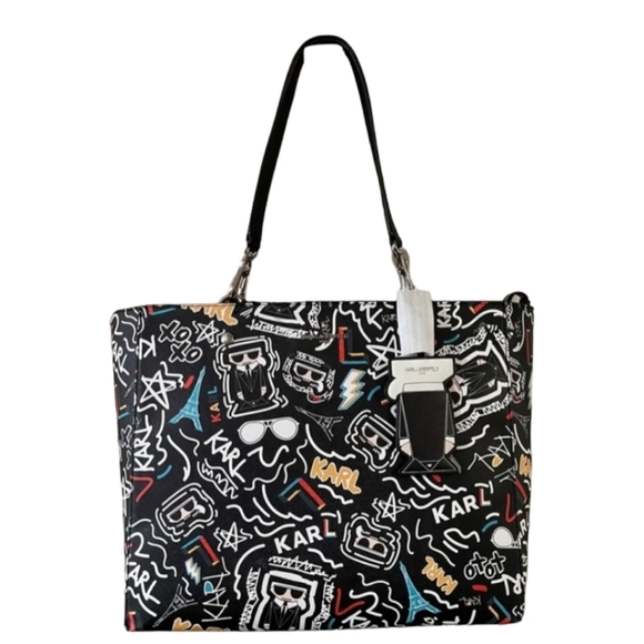 KARL LAGERFELD ADELE PARIS KARL GRAFFITI TOTE BAG - Picture 1 of 10